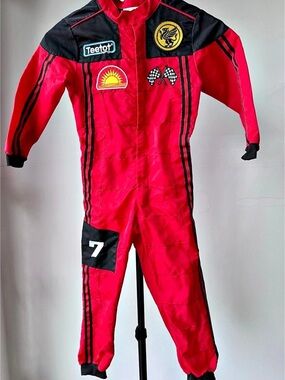 Kids Racing Costume Girl Boy Race Car Driver Halloween Full Zip Quality Size 5 6